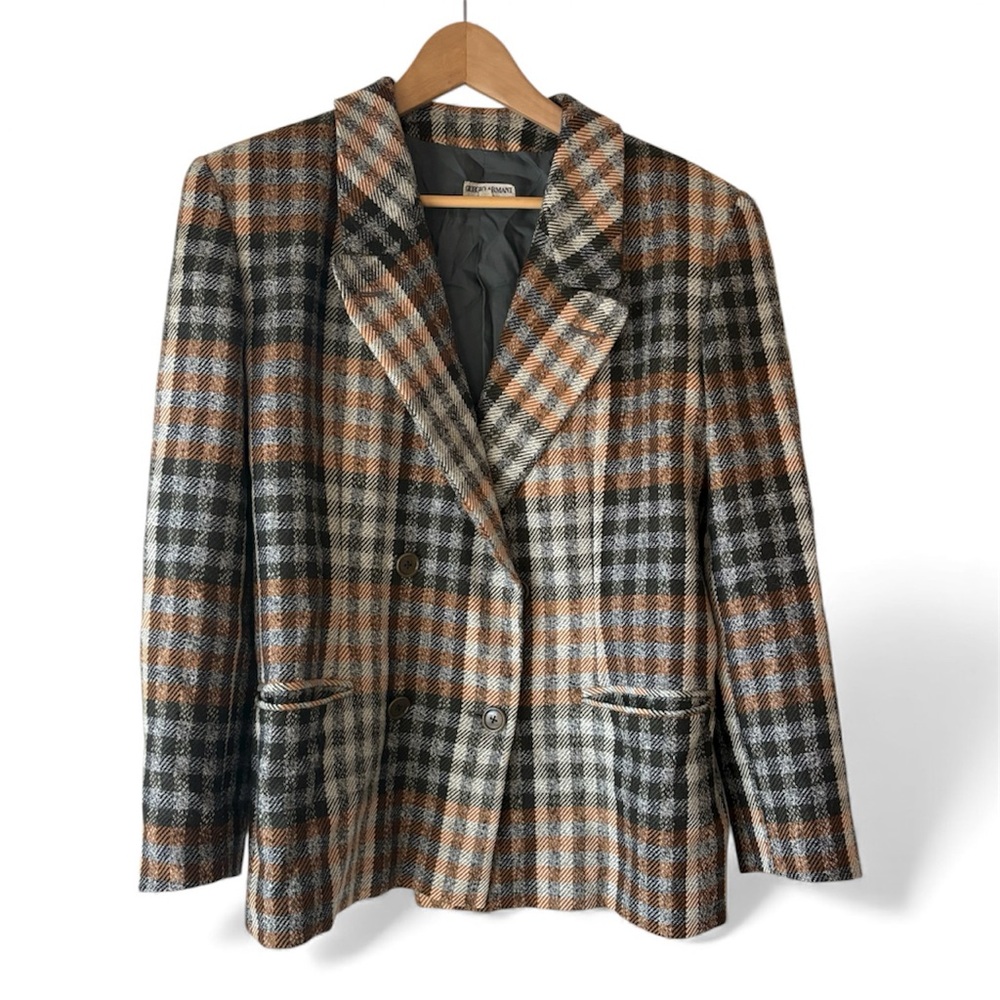 Vintage Georgio Armani Classic Plaid Wool Blazer - Size Large (1980s)